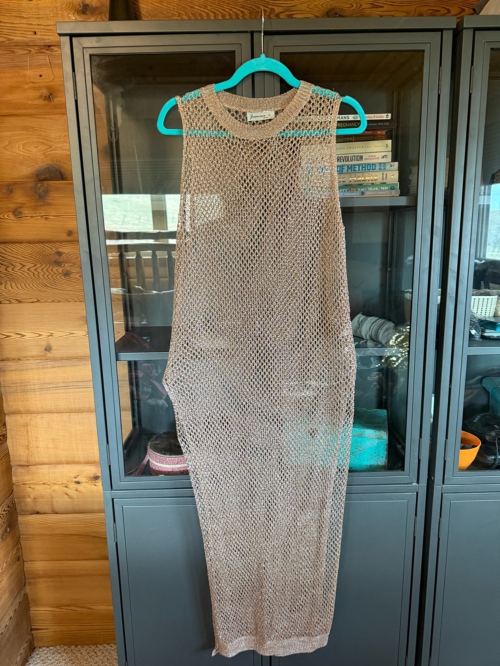 Sleeveless Knit Mesh Maxi Dress - Rose Gold